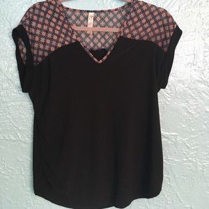 Black with Patterned Shoulder Sheer Blouse S Small